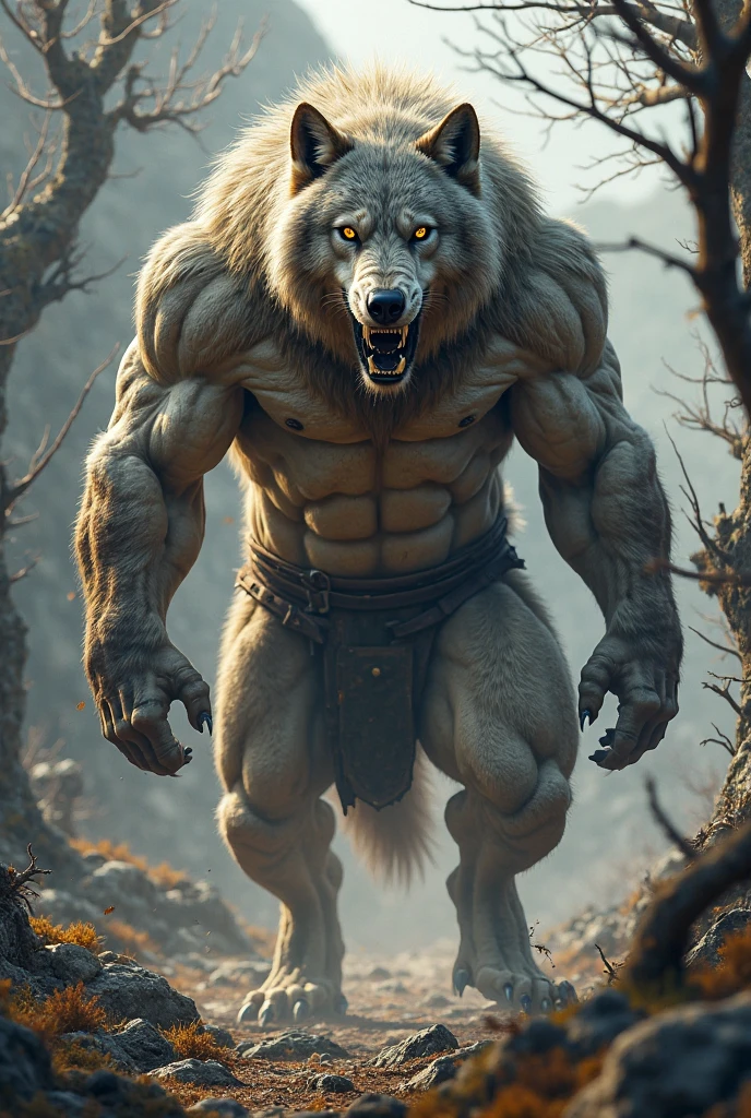 A muscular wolf