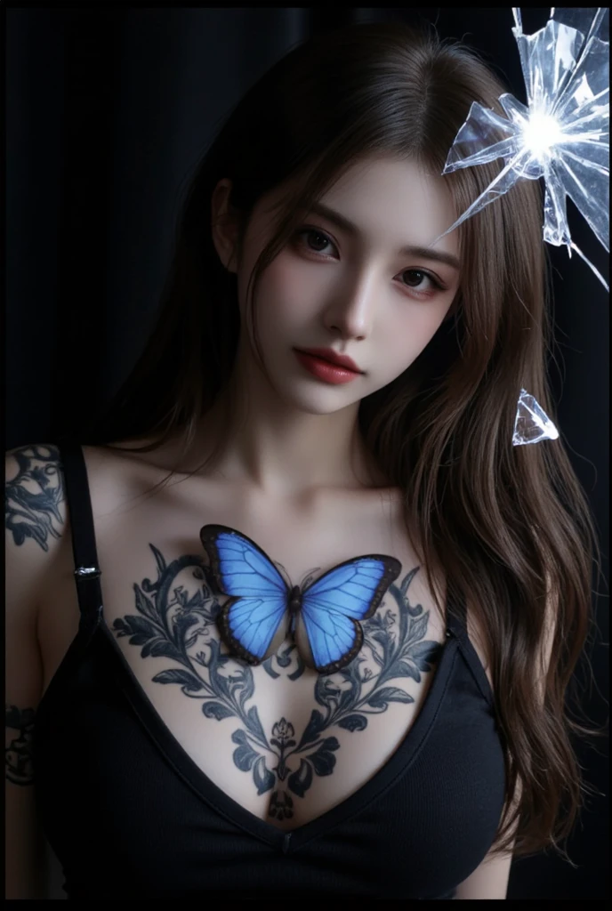 Surreal), (lamplight), (A high resolution), (8K), (1 plump girl:1.3),neonlight,The content is very detailed,(Clear facial features:1.1),(Colorful:1.1)(Blooming flowers:1.3),highest details,(tangled:1.2), Full body lesbian, (Beautiful butterfly tattoo:1.3), (Skin glows), (Lots of colors:1.4), ,(ear nipple ring), (merit:1.5) (Japanese high school girl), spread their legs,  Butterfly tattoo,  spread their legs, Close-up butterfly tattoo on lower body, Glowing skin, Slim, Elastic medium breasts, Round, Plump and elastic，sexual buttocks, purity, shyexpression, moaning, enjoying,looking at viewert, (No bra)
