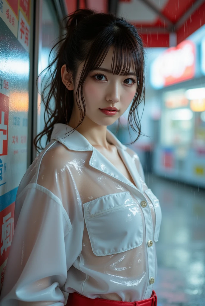 masterpiece, best quality, (closeup shot:1.2), (raining, storm:1.2), 1girl, medium breasts, black hair, long hair, kneeing, leaning toward viewer, looking at viewer, mouth open, nude, showing cleavages,
<lora:0151 Girl in transparent raincoat_v1:0.45>, ruanyi0151, see-through, raincoat, long sleeves, hood
small alley, modern city,