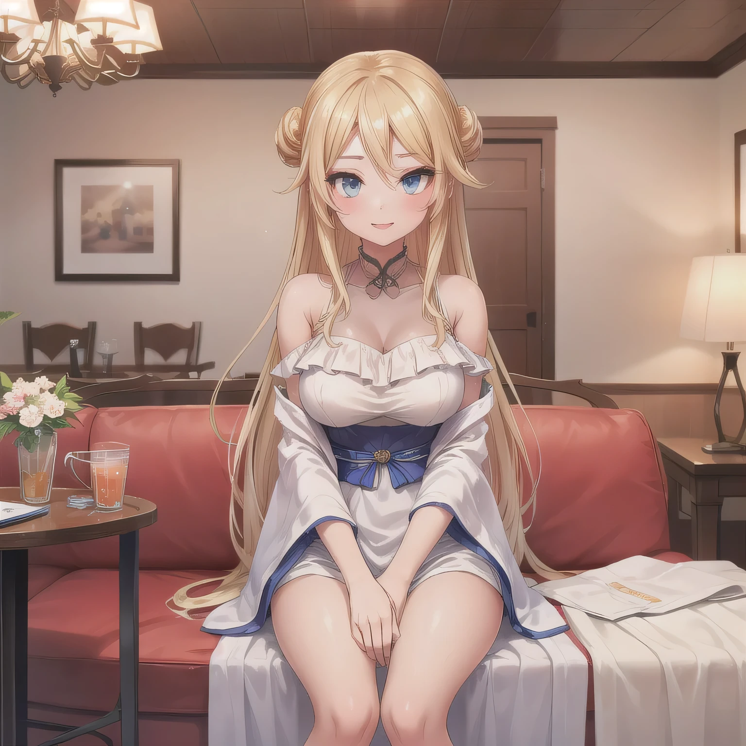 masterpiece, Highest quality, High resolution，Anime Style、blonde、Long Hair、blue eyes、pajamas