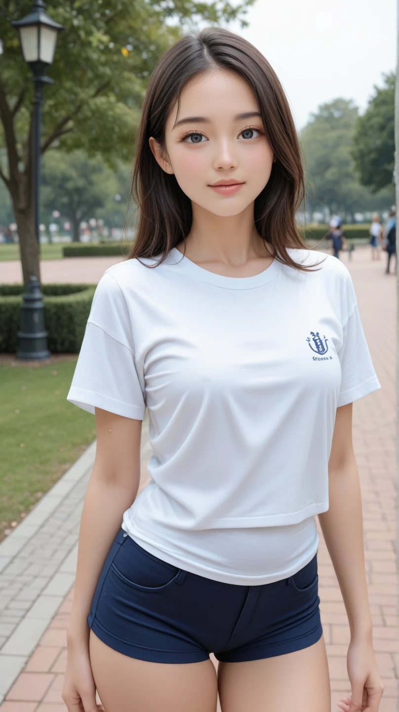 (Sillamäe:1.5), A slender, masterpiece, top-quality, Raw foto, Photorealsitic, faces, Incredibly absurd, beautiful a girl, cute little,Short messy hair, depth of fields, hight resolution, ultra-detailliert, finely detail, ighly detailed, extremely detailed eye and face, Sharp pupils, Realistic pupils, foco nítido, Cinematic lighting,Schoolgirl Uniform、Sitting on legs bending the knees、Shoulders are visible、Nipple bumps、10years old girl、shirt wet、The shirt is peeling off and the sexy collarbone is revealed.、From above、Nothing is worn under the shirt、Smaller bust、Girl running in schoolyard,Navy blue briefs in speed style without logo,White school gymnastics shirt,18year old,Bangs,A little smile,thighs thighs thighs thighs,Knees,short cut hair,From below