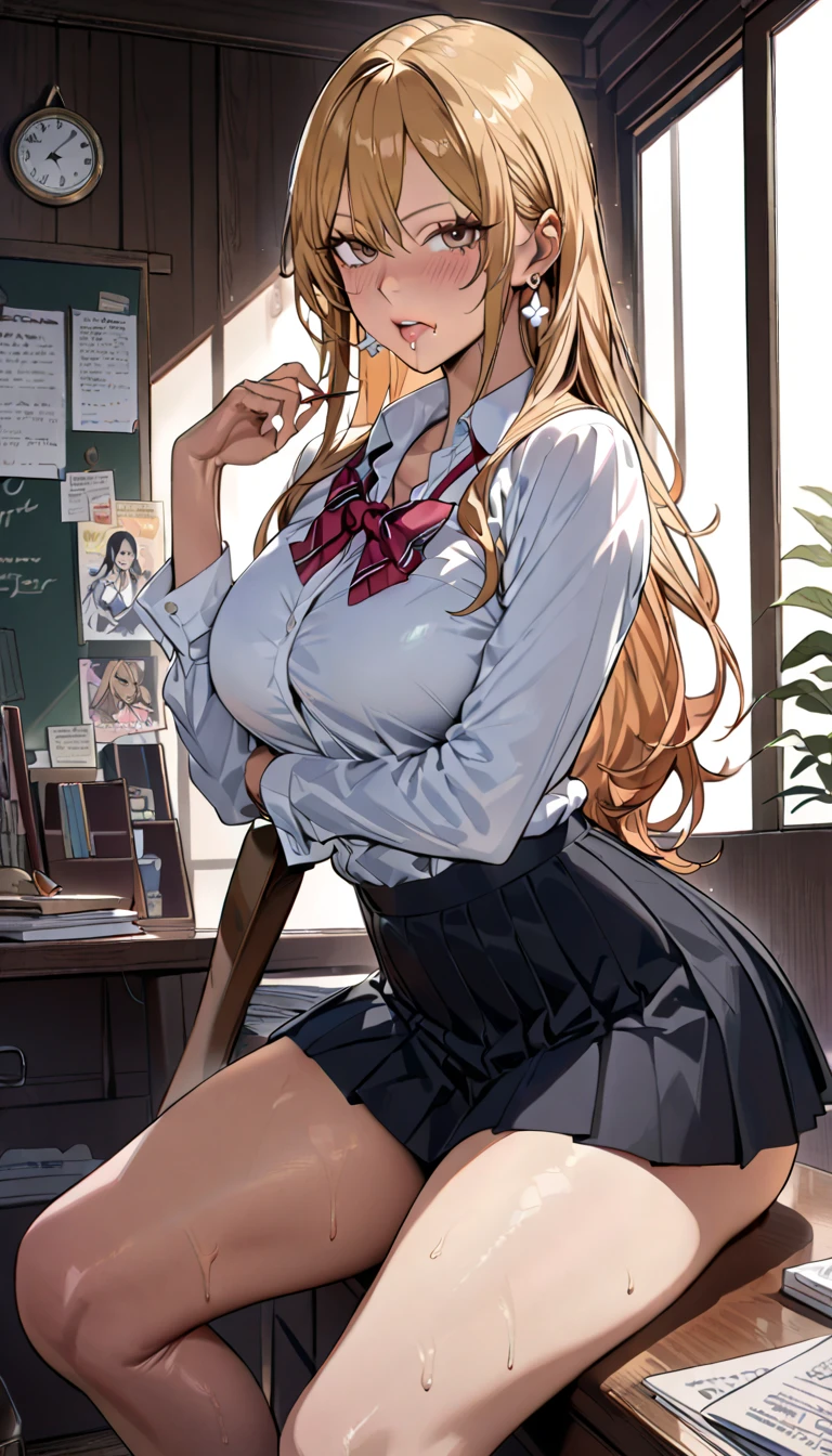anime,(anatomically correct),(best quality),(masterpiece),skin texture,
light tanned skin,solo,woman,(wavy hair,blonde),(panties),
(school uniform:1.2),