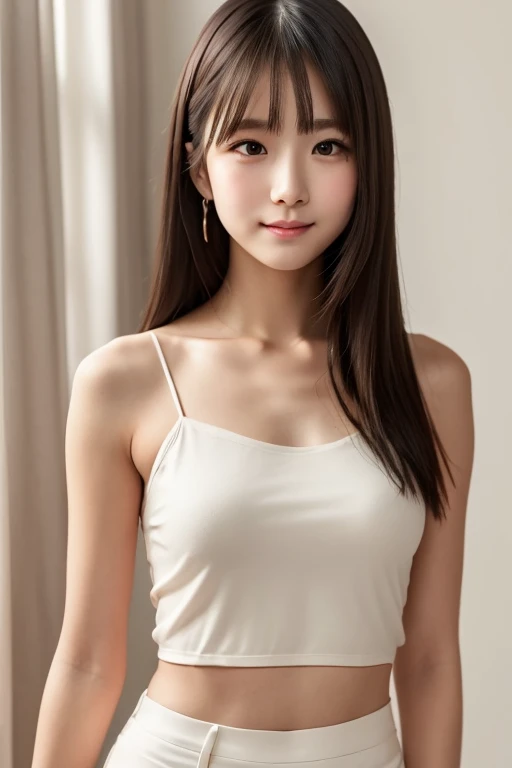 White see-through blouse,Face Interview, (photo Real:1.4), (hyper Realistic:1.4), (Realistic:1.3), (Smooth lighting:1.05), (Improve the quality of your video lighting:0.9), 1 Female, 20-year-old woman, Realistic lighting, Backlight, Facial Light, Ray-tracing, (Cheerfulness:1.2), (Improved image quality:1.4), (Top quality real texture skins), Finely grained, Small Face, Red cheeks, Skinny body, Mesonothorax pointed chin,,,, Korean Idol, Nogizaka Idol, Glowing Skin, Gravure idol pose, p, Blunt bangs, Light brown hair, Hair behind the ear, Hair that falls over the shoulders, Long Hair,Tear bags,Summer Plateau、