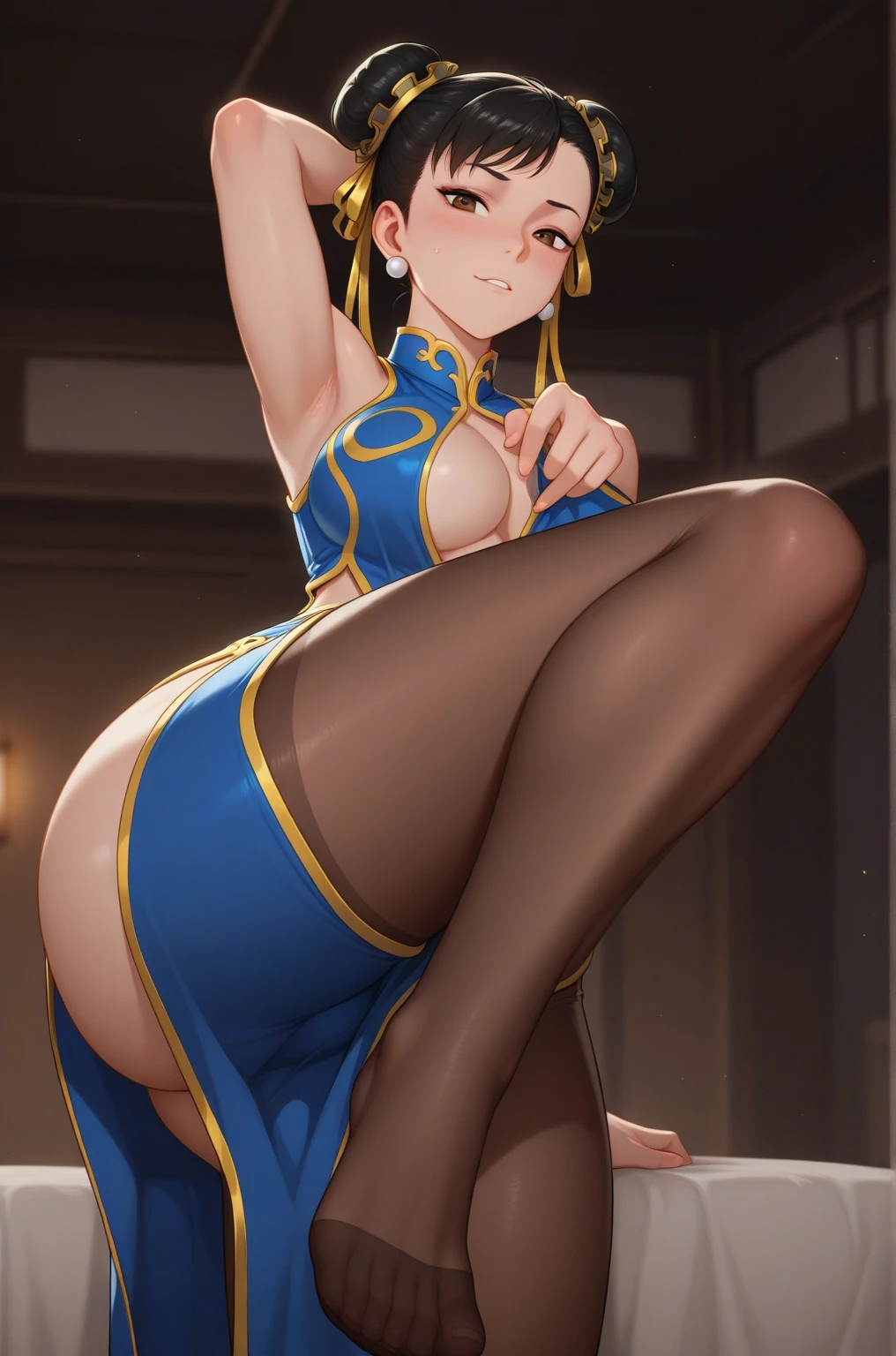 Torn tights, 2b, masterpiece,((training)),Chinese clothing