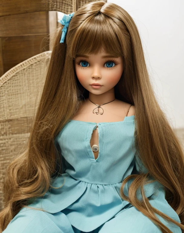 Blythe doll, split hair dye, mint green and dark brown hair dye hair color, micro bangs, medium hair length, straight hair
