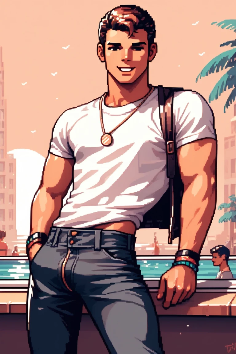 A man, in a dynamic pose, cap, Glasses, shirtless, designed by gucci::3, tumblr, inspired by Yanjun Cheng style, Digital art, meme lofi internet girl, trend in this, catalog photo, 3D rendering beep, Rhads y Lois Van Baarle, cartoon style illustration, bright pastel colors, a beautiful art illustration, retro anime girl --ar 2:3 --q 2
