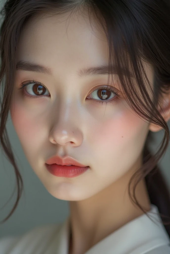 (highest quality,Super detailed,Physically Based Rendering:1.2), Realistic,Portraiture,Beautiful young woman with long wavy hair and captivating eyes,Delicate facial features,Soft lighting, Vibrant colors, ((Playfully licking fingers with tongue, Gently placing a finger in the mouth)),Subtle expressions of joy and anticipation,Romantic atmosphere, (Close-up shot of sensual lips),Cheeks turn slightly red,Sensual and sophisticated,A gentle and captivating gaze. centered