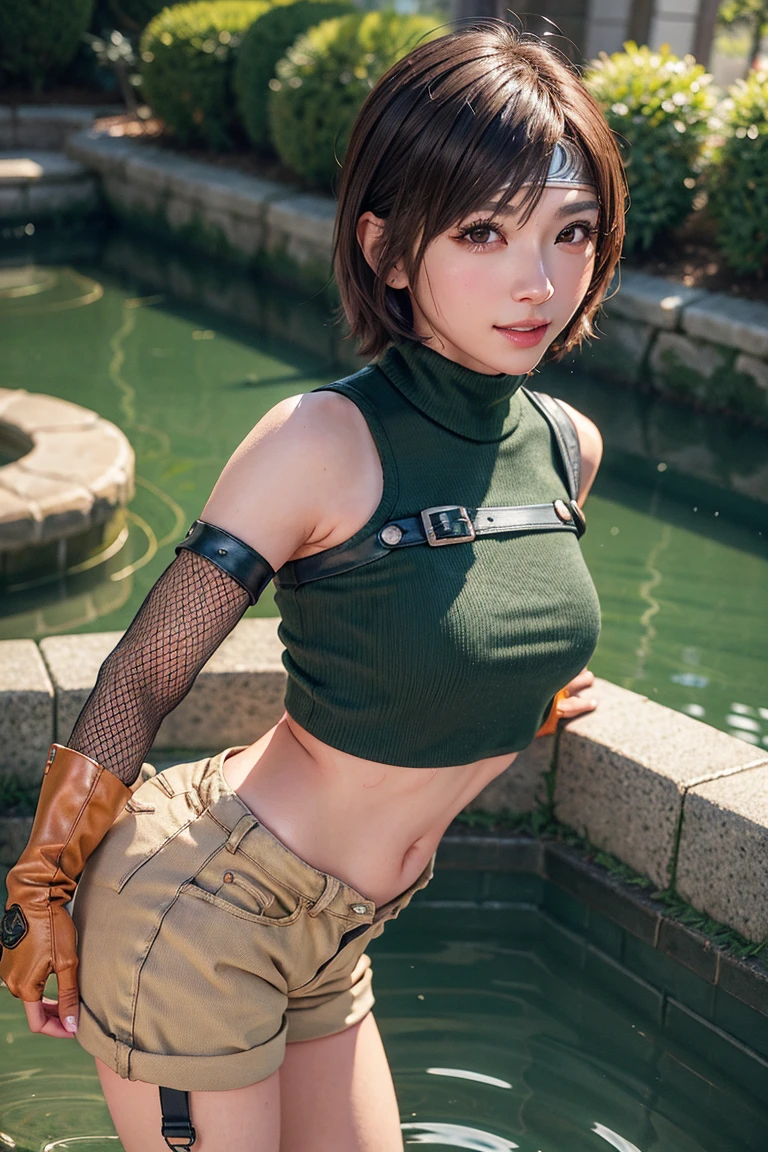 (Yuffie Kisaragi, final fantasy 7, disorganized, treble range, Super detailed), (cinematic), (Hmm), alone, spring, garden, close your mouth, (cinematic, highest quality, Hmm), ((official art)), ((pop art))profile, simple cabin, detailed face, (very fine eyes), ((noble))、Nipples are visible、Completely naked