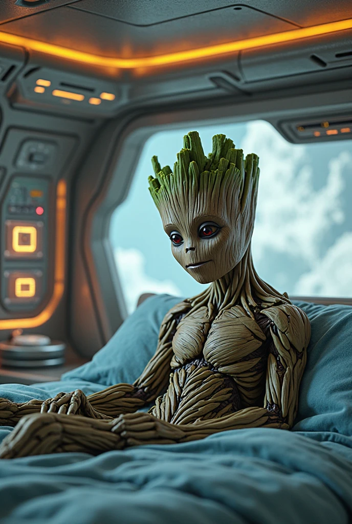 Baby Groot, looking towards the horizon, from the cockpit of a spaceship, towards the cosmos made up of violet nebulae and galaxy colors, very detailed image, sharp focus, studio photography, xf iq 4, 1 5 0 0 0 0 0 0 0 0 mp, 5 0 mm, iso 2 0 0 0 0, 1/ 1 6 0 0 0 s, realistic, natural light, octane rendering, adobe lightroom, photorealistic, thirds resolution, symmetric balance, depth layers, polarizing filter , . ..., hd, color optics, ..., hd, opaque color, masterpiece, ..., masterpiece, ..., hd, opaque color, masterpiece