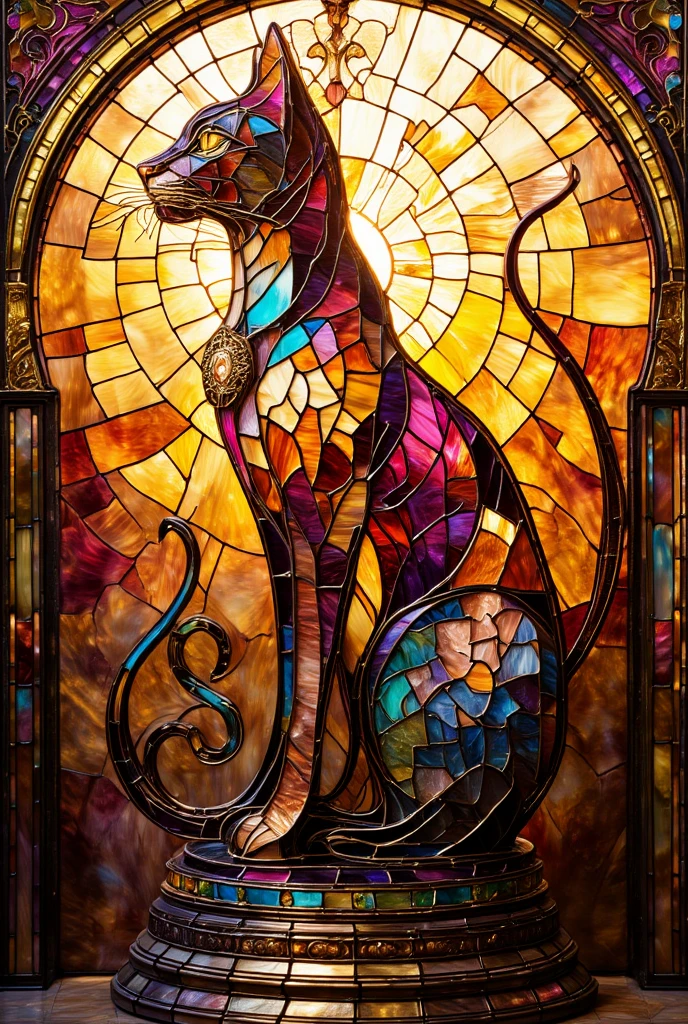 stained glass style　sphinx　Shining in the sunset　The Golden Sparkle