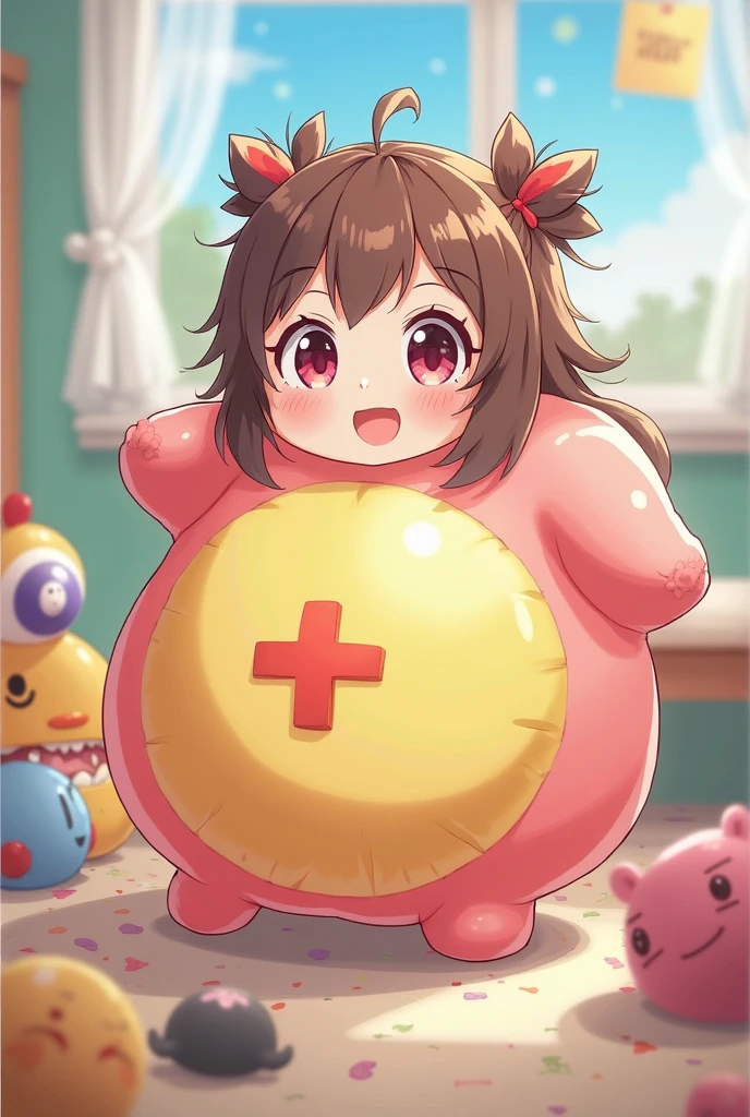 masterpiece, best quality,ultra detail,2 girls, holding a giant cracked egg, (a chibi girl into giant egg) <lora:holding hatched egg-001_0.7:0.7>school costume,laughing