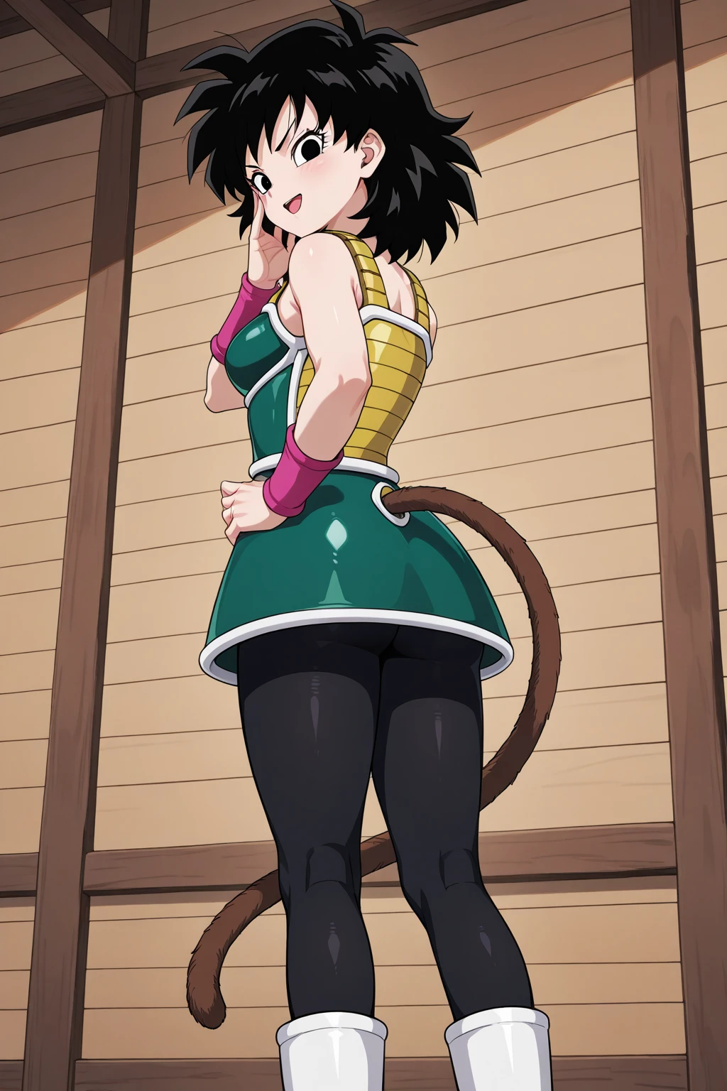 source_anime, score_9,score_8_up, score_7_up, ginedb, anime screencap, beautiful face, nsfw, nsfwart, full body, no clothes, micro bikini, massive butt, massive chest, showing ass up, showing buttcrack, 2buttcheeks, thong, perfect anatomy, triple ddd breasts, thing halfway down ass showing buttcrack,
1girl, solo, big breasts, looking at viewer, short hair, grass land background, v-shaped eyebrows, black hair, standing, full body, black pantyhose, boots, looking back, from behind, huge butt, huge breasts, black eyes, hand on hip, smile, sudducive smile, shoe soles, raised foot, spiked hair, pink wristband, monkey tail, hand on own face, white footwear, skimpy clothing, eyebrows, eyelashes, bare shoulders, nude, (covering her private parts with her hands), big breasts, big ass, thick thighs, wide hips,