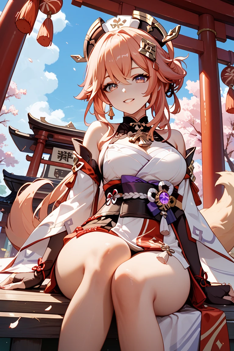 the original god,yae miko,Fox Ear Lady,Bare chest