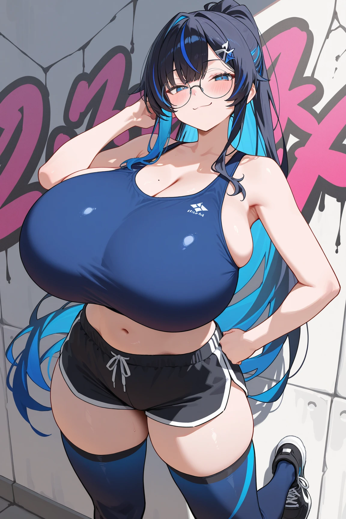Anime illustration、highest quality、Plump 、Summer clothes、library、overwhelmingly big breasts、very thick thighs、Beautiful, shining eyes、Cowboy Shot、smile、Noise Reduction