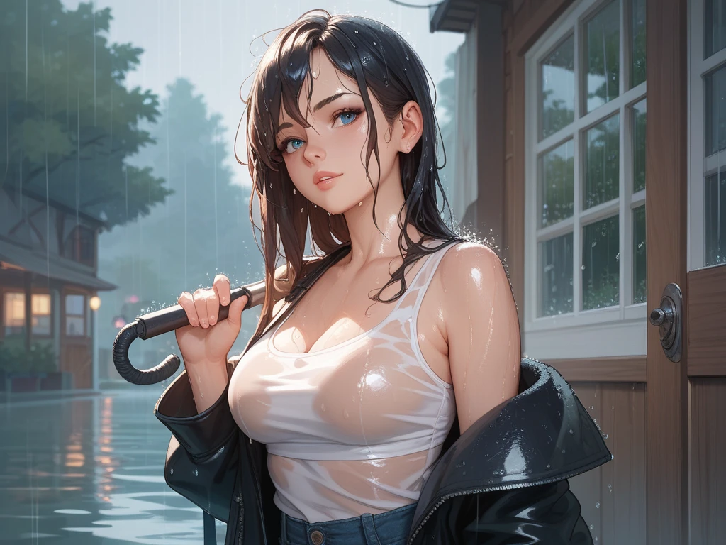 (extremely detailed CG unity 8k wallpaper), (masterpiece), (best quality), (ultra-detailed), (best illustration), (best shadow), (photorealistic:1.4), 1girl standing in swimming pool, half body under water, detailed swimming pool, Kpop idol, ((very oversize shirt, buttoned shirt, open shirt)), (grey hair:1.1), no bra, collarbone, no panties, (small breasts:1.3), looking at viewer, smile, full body, open legs, sweat, (wet shirt,:1.3),, --auto --s2