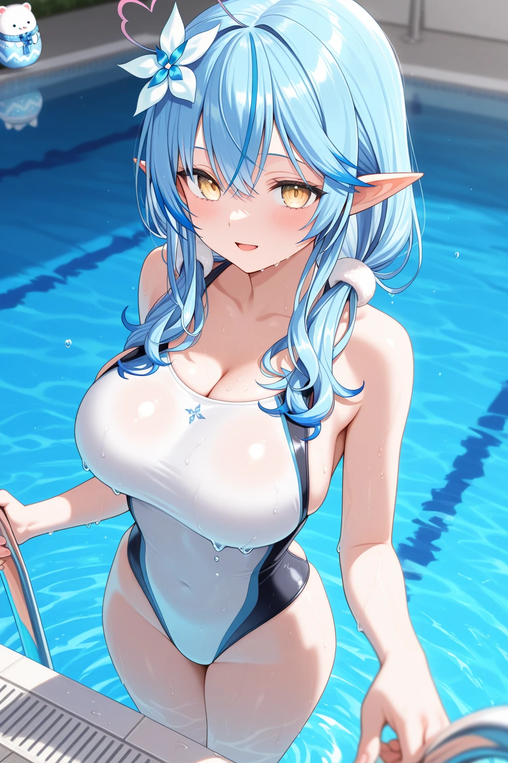 Elf with blue skin white hair in a sexy bikini