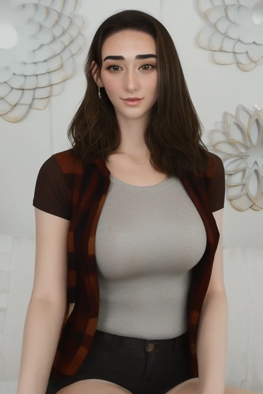 woman, ((Masterpiece, best quality)), detailed skin, highly detailed, cinematic lighting, ultra realistic, blush, looking at viewer,  anna, anna from frozen, princess, disney, brown hair, long hair, portrait,indoor, in the woredeobe, trying out clothes,   cleavage,  large breasts,  wide hips, full body view, tall, 
skirt, miniskirt, microskirt, pleated skirt, thighs,