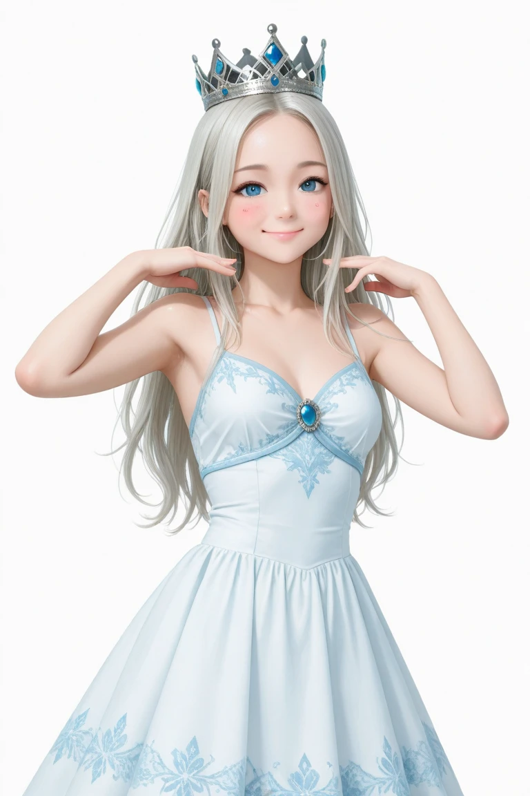 12-year-old girl,Silver long hair,Blue Eyes,Long eyelashes,Unbelievably huge breasts,((3D anime style)),White dress with a lot of exposure,