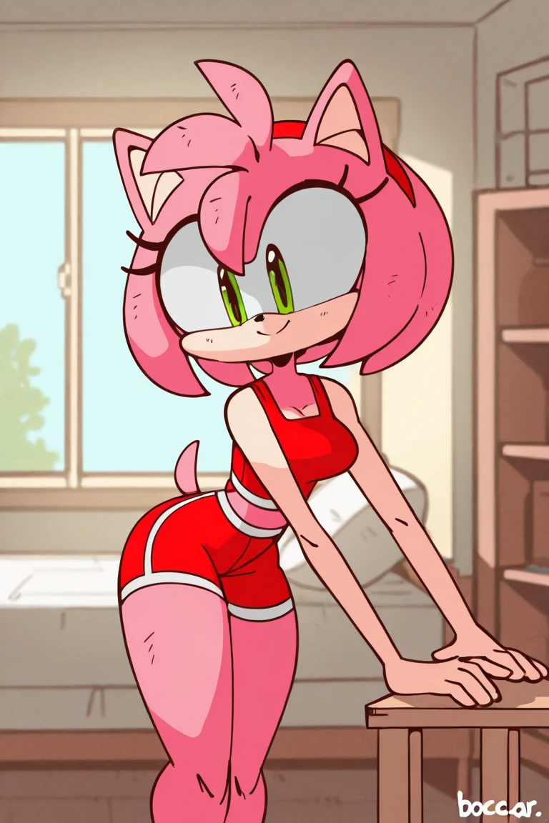 amy rose, bikini, wide hips, slim body, small breasts, ahegao, blushing, embarassed