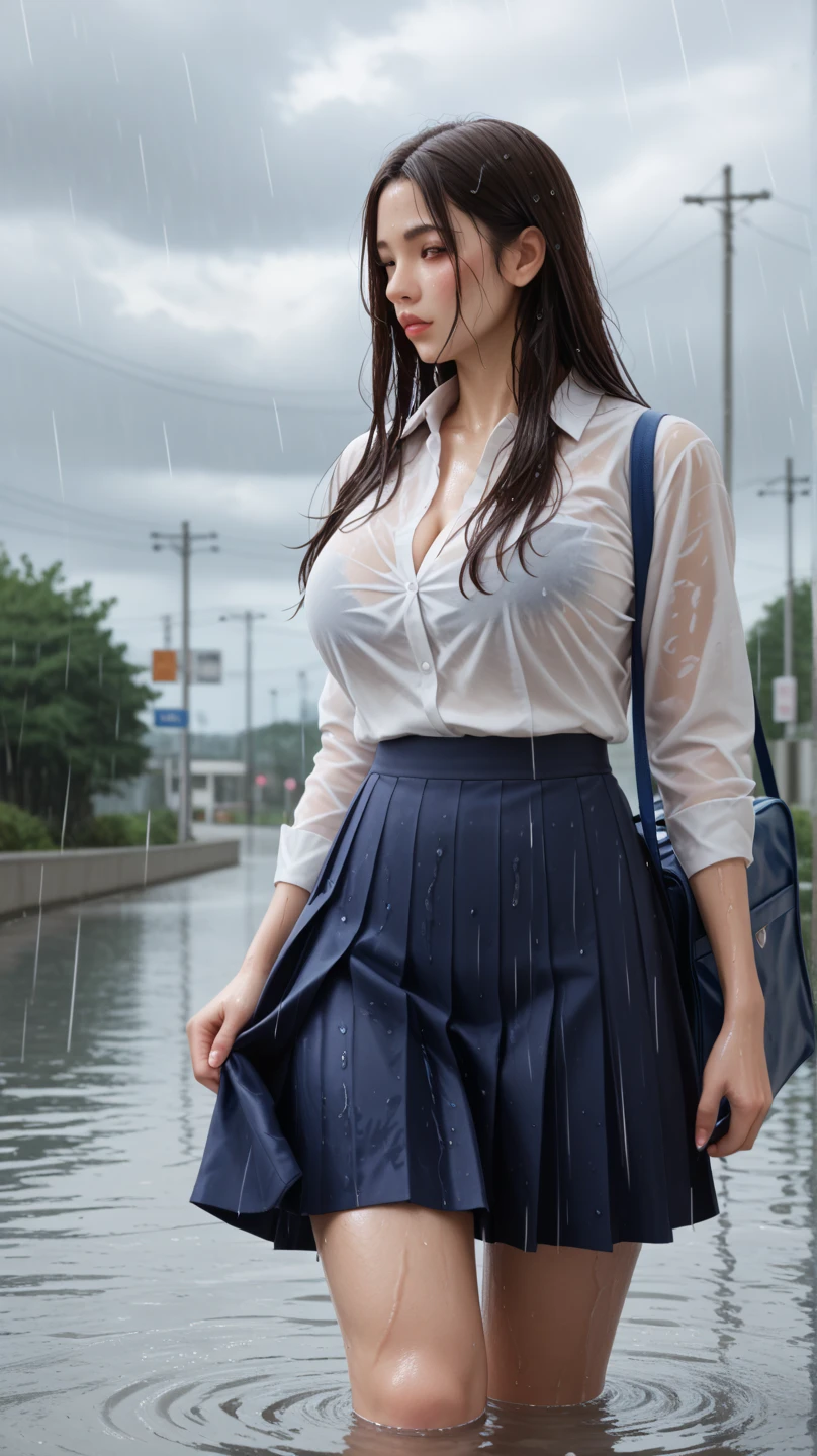 (masterpiece, best quality:1.2), in the garbage pile , In a pile of putrid garbage , in sewage , school girls outfit, tight shirt , wet clothes, soaked, wet hair, wet skin, translucent, glistening with oil , dishevelled , skirt dark red , plaid skirt , pleated skirt , Tight shirt , white Shirt , school girl , twin tails hair , red knot , red bow , school , big breasts , big tits , vomiting shit from mouth flowing down stained her shirt , vomiting shit from mouth flowing down her shirt , Puked up flowing , vomiting shit from mouth pour down stained her shirt