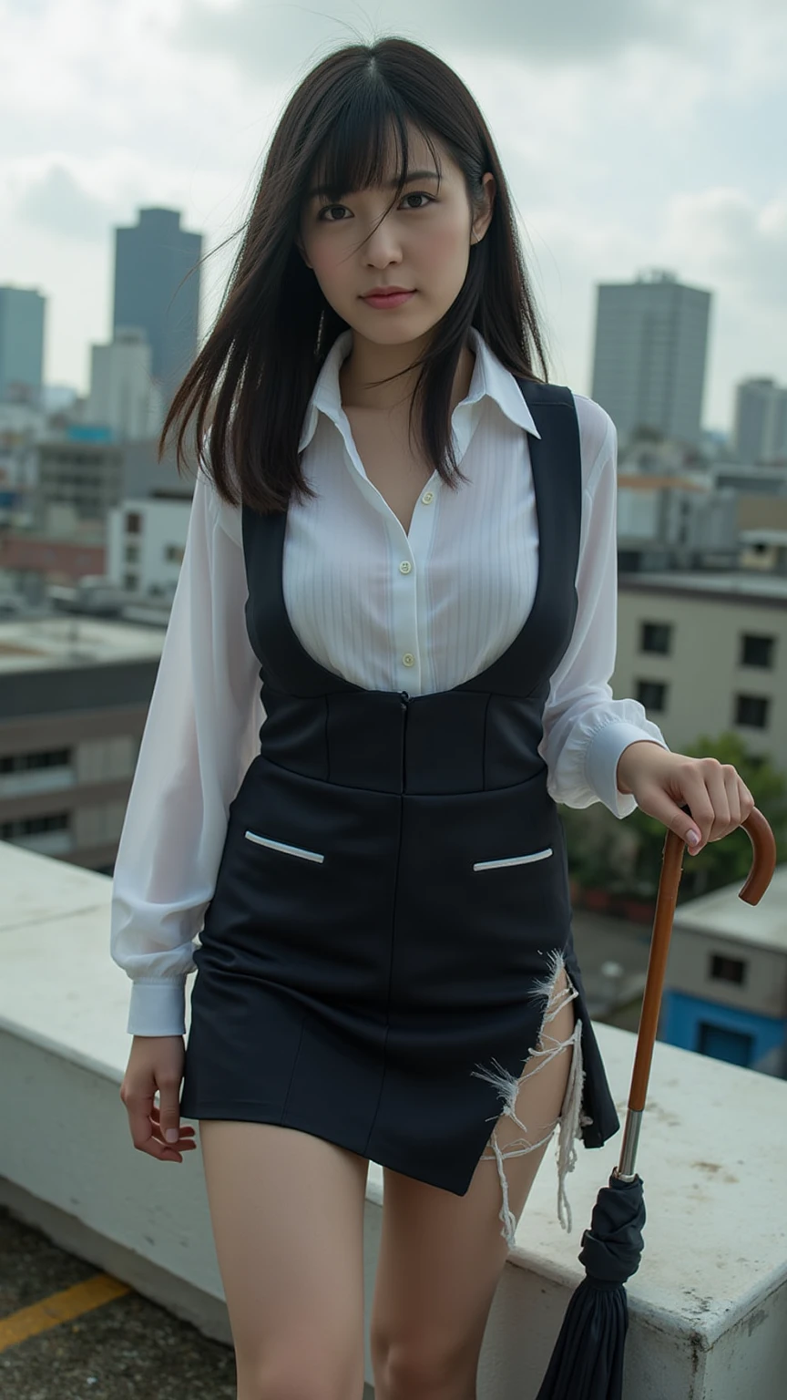 Best quality, full body portrait, delicate face, pretty face, 25 year old woman, slim figure, small bust, OL uniform, office clothes, black stockings, outdoor scene, sitting position, japanese woman, 8K, cinematic