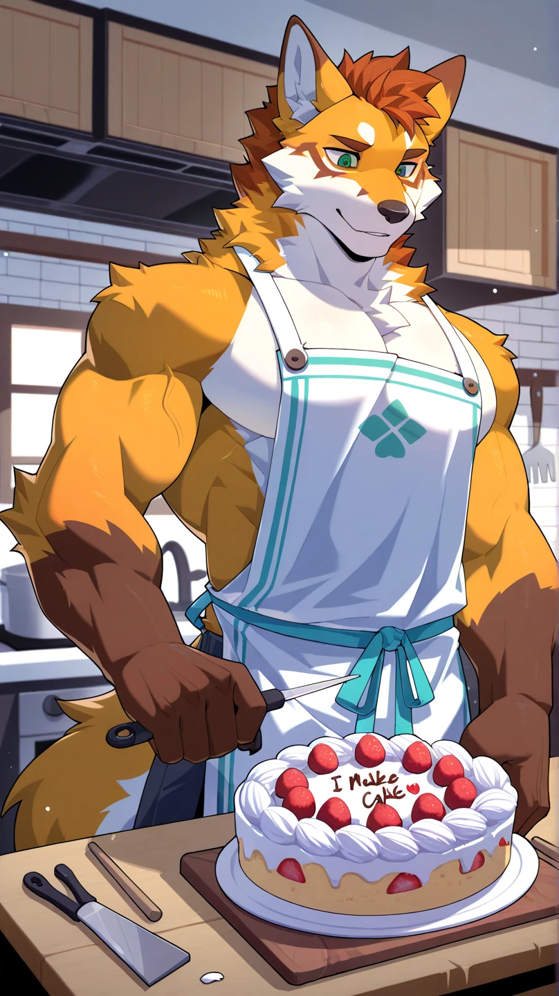 (Best quality: 1.0), (Super High Resolution: 1.0), (masterpiece, best quality:1.2), detailed, detailed hands, detailed eyes, score_9, score_8_up, score_7_up, furry, anthro, ((arcanine)), ((solo)), (manly), horns, gentle face, handsome face, huge, fluffly fur, nipples, looking pleasured, sexually, sexy pose, SFW, coffee shop, (apron), nude, bulge, flaccid, in heat, panting, sweat, sweaty, musk, (skinny, shy),  (thick thighs:1.2), (glowing body), (glowing eyes), (snout:1.1), vibrant, (slightly chubby:0.7), (muscular:1.3), hands touching, (looking at viewer), shy, blushes:0.3, close up view, (by bebebebebe)