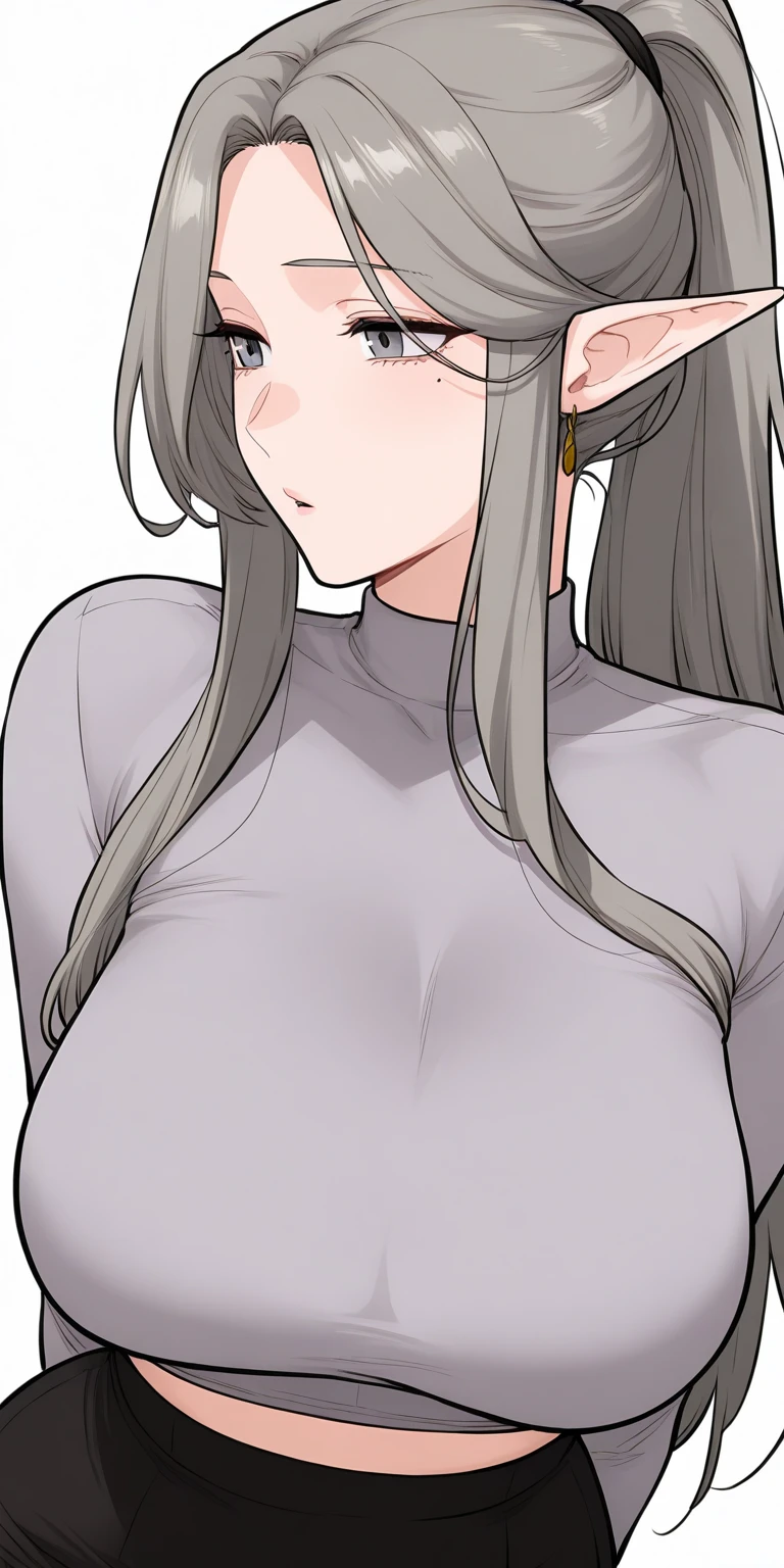 Side view of a beautiful woman with black hair and a ponytail kissing