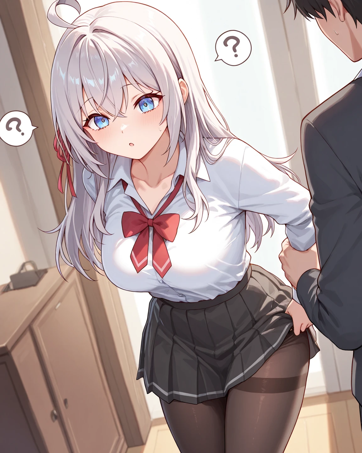 masutepiece, Best Quality,Illustration, Wallpaper, Ultra Detail, Little Face Lori、(((molesting)))、Detailed eyes, Semi-long hair、drooing eyes、((fear:1.5))、(Teary-eyed:1.5)、(((Cute white underwear)))、(blazers、Kilted skirt)、ample breasts、((Morester))、((Girl being taken off her skirt by a man))