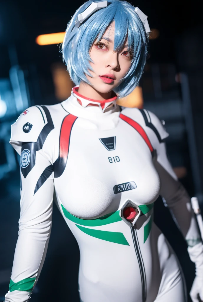 (masterpiece), (best quality), (red eyes), (epiCRealLife), (red lipstick),(cleavage), (j4nu4ryj0n3s) (young woman), (European Model), (Plugsuit), (ayanami_rei plugsuit), interface headset, white bodysuit),(white gloves) (red eyes), (blue hair), (medium breasts),(flash photography), (natural lights), (ample lights),( light smile), (pose for picture), (white gloves), (light smile), (lying on the space bed), (space station lobby), (kneeling poses), (spaceship cockpit), (galaxy scenery),