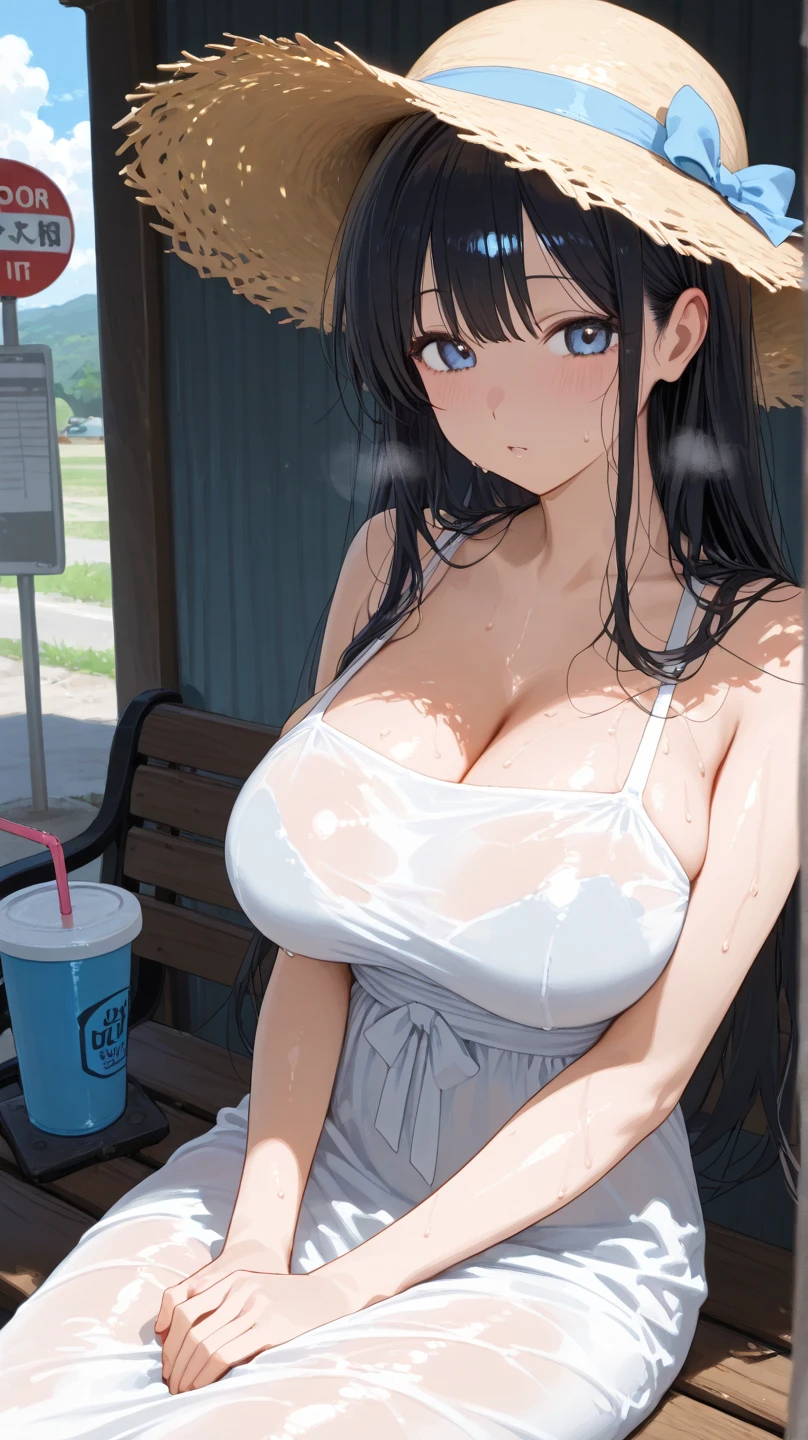 {Highest quality}, {so beautiful}, {Very detailed}, {Best illustrations}, Browsing Caution, Realistic, masterpiece, Highest quality, (Beautiful Eyes), 1 high school girl, Medium chest, Sweat, night, Outdoor, Vibrant restaurant, Micro Bikini, ひものみのMicro Bikini, Grin, Wet Face, Wet body, Long Hair, Earrings, White apron, Puff short sleeves, Small tray, Central opening, 、Camel Toe, Great tit, Nipple puffs, Cleavage, plump,