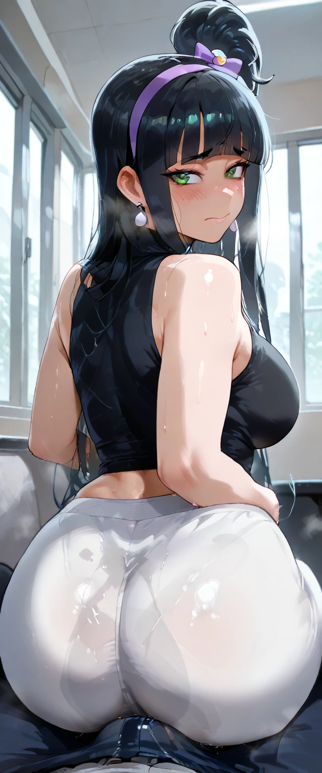 {{beautiful}}, amazing, (best quality:1.5), (masterpiece:1.5), extremely delicate and beautiful, intricate details, finely detailed, extremely detailed, beautifully detailed, ultra-detailed, (hyperdetailed:1.5), high resolution, (illustration), watercolor pencil, Clear line drawing, (ufotable style:1.1), (ufotable screen cap:1.1), anime coloring, anime screencap, (latest picture), backlighting, dynamic angle, glow, depth of field, {{body satisfaction}}, (body with a good balance of style:1.5), (slender figure:1.5), perfect body, perfect hands, perfect feet, (two arms:1.2), (two legs:1.2), (five fingers each:1.2), (perfect joint:1.2), perfect joint movement, beautiful detailed eyes, (detailed eyes:1.5), finely detailed eyes, perfect anatomy, full dissection, perfect composition, correct limbs, balance and coordination in all things, realistic:0.5, precise fingers and hands, (finely drawn hair:1.5), {{cool girl}}, (black hair:1.3), (semi-long hair:1.3), (straight hair:1.3), bangs, (cyan eyes:1.3), (medium breasts:1.3), (small-sized buttocks:1.3), {{Bedroom}}, (bed:1.2), bed background, indoors, {{long-sleeved sweater}}, (long-sleeved sweater:1.5), (taking out a hem:1.2), (black pantyhose:1.5), {{blush}}, shy, (sweat:1.5), (teary eyes:1.7), (ecstasy:1.5), gasping face, (ecstasy face), (white liquid drips between her legs and down her thighs:1.5), (spread one's legs:1.3), (solo:1.5), self-love, self fondle, 1girl, (cowgirl style), (kneeling:1.5), cowgirl position, standing on both knees,