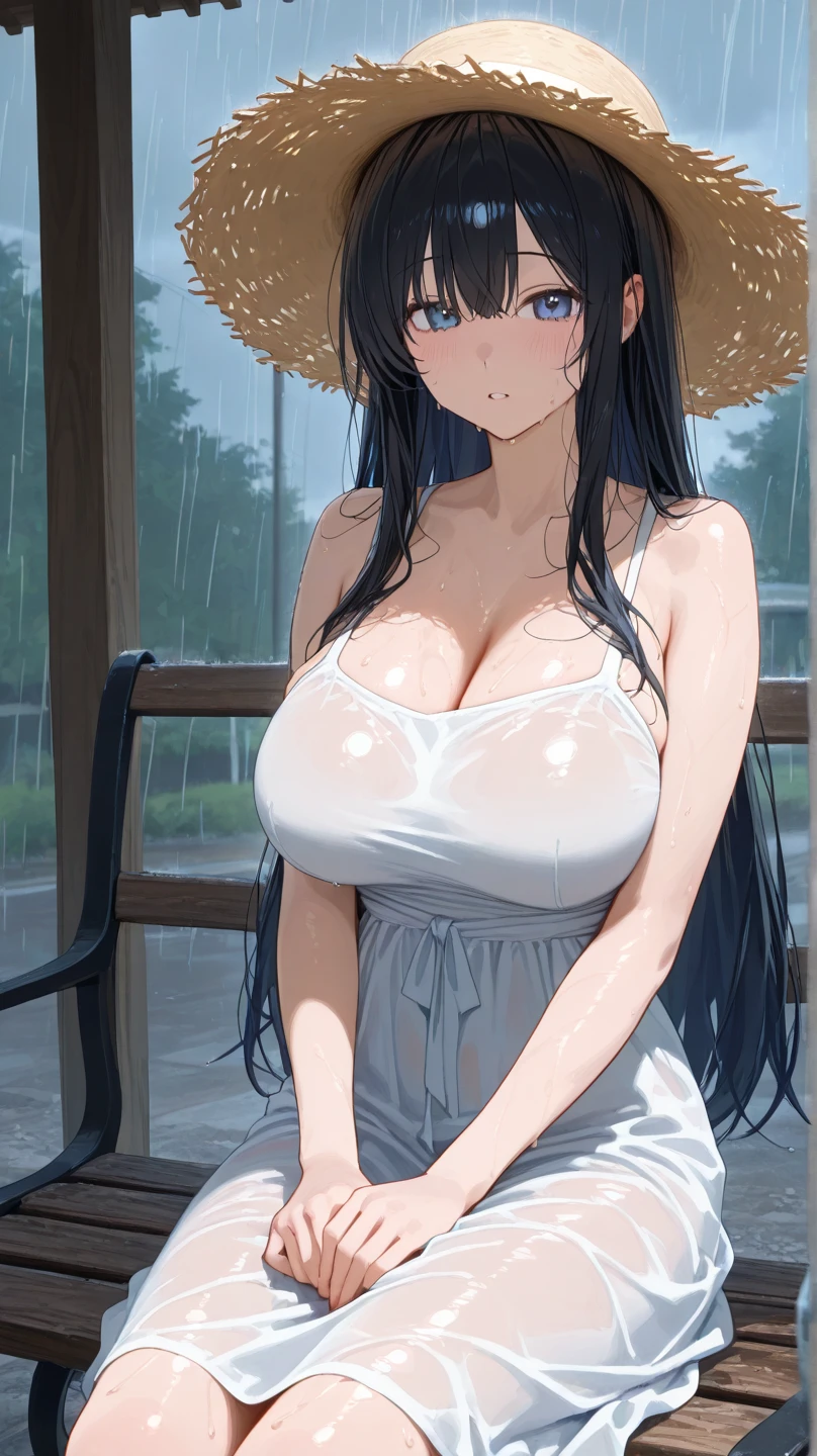 Highest quality}, {so beautiful}, {Very detailed}, {Best illustrations}, Browsing Caution, Realistic, masterpiece, Highest quality, (Beautiful Eyes), Tifa:1.5, 1 mature woman, Huge breasts, Sweat, night, Outdoor, Vibrant restaurant, White micro bikini, ひものみのWhite micro bikini, Grin, Wet Face, Wet body, Earrings, Black Apron, Puff short sleeves, Central opening, 、Camel Toe, great tit, Nipple puffs, Cleavage, Plump, overtake, overtakeデカ尻
