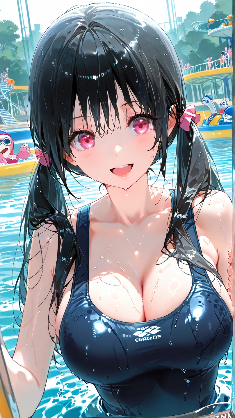 (Masterpiece, BestQuality:1.3), (ultra detailed:1.2), (hyperrealistic:1.3), (RAW photo:1.2), High detail RAW color photo, professional photograph, (Photorealistic:1.4), (realistic:1.4), professional lighting, perfect anatomy, (Big Breasts, (The underboob is visible:1.3):1.5), (blush, detailed face), (cheerful Smile:1.5), (Blue Hair:1.5), Trending Hair&Trending Hairカラーをランダムに, earrings, necklace, bracelet, sexly, erotic sexly, Random sexy gravure poses, (Sexy beauty in a red bikini、Pool side、Happy smile、Long Straight Hair、Leaning on the edge of the pool。: 1.3)