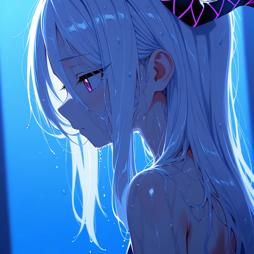(Highest quality), (High resolution), (masterpiece), (Very detailed), One Girl, Cowboy Shot, One Girl,Shiro \(no game No life\),Long Hair,Gradient Hair, Ahoge, Hair flying out, Flat Chest, Silky skin, Shiny skin, blush,Heart pupil, Heavy breathing,(Put on the collar), Front view, (Bright saturation), Love juice drips from the crotch, In the park at night, On all fours, Lead extends from collar, (Sex slave), (aphrodisiac), (trembling), With a happy face