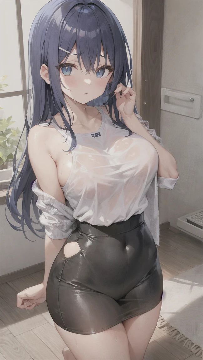 (8K、Highest image quality、highest quality、masterpiece)、detailed face、1 girl、black hair、twintails、light blue eyes、earrings、((crying))、((small breasts))、((torn white shirt))、((open clothes))、((Cleavage))、((nipple))、belly button、((torn black pantyhose:1.3))、((pussy))、cowboy shot、Are standing、rain、((Back alley background at night))、((nsfw:1.5))