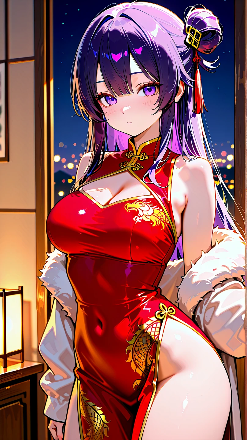 Adult female, busty, hourglass figure, sexy red dress, messy and long black hair, golden yellow irises, defined black pupils, passionate, blushing, seductive, casino, poker table, playing poker, sitting, well defined, perfect definition, high quality, perfect eyes, perfect hands