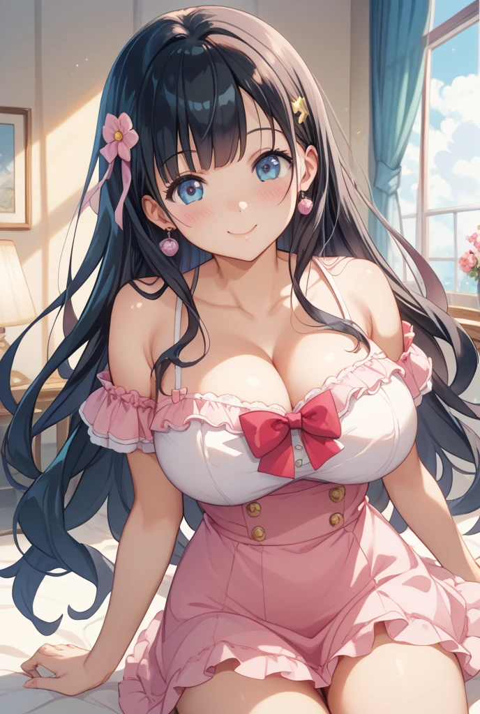 woman wearing red dress,Extra large breasts, Large Breasts,18 year old beautiful girl,Smooth anime CG art, Style Art, Realistic anime art style, Extremely detailed artger, cartoon,super high quality, 8k, RAW photos, actual
