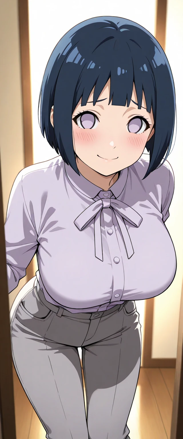 (perfect b○dy),highest quality,16k、(((NSFW)))、、Mating Press、Anime Screen Capture、adult w○man,blush,Sweat,((big breasts))、(black hair),((bob cut))、yellow eyes,(((thick thighs))),((Navy blue panties))、((laughter))、show teeth、closed one eye、swollen nipples、In town、thick waist、muscular