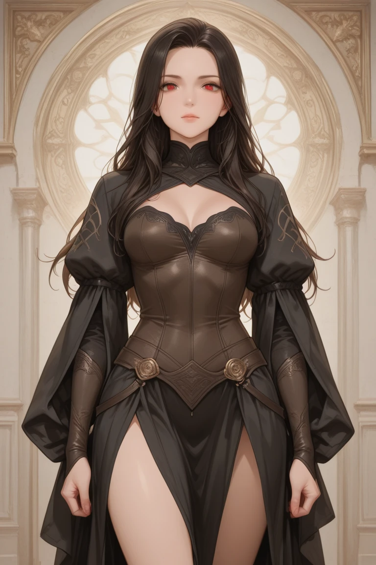Black-haired young elf with pointed ears,Dark skin,black persian clothing,thong,cleavage,,barefoot,Standing,forest