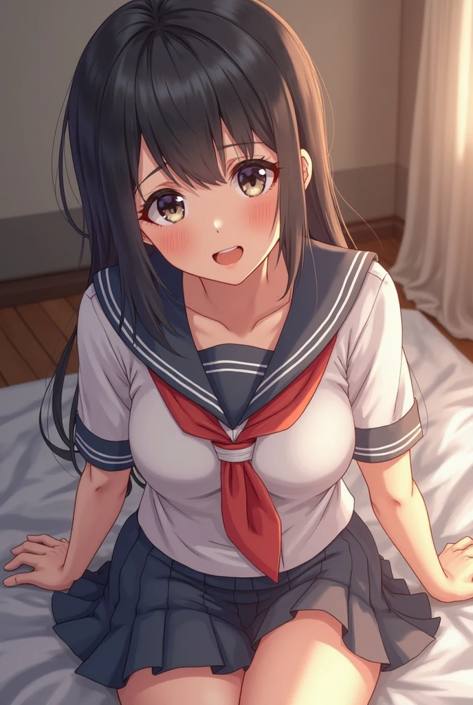 high school girl、Baby-faced beautiful girl、Black Hair、Big breasted body type、Flushed Cheeks、Sigh、Inside the Japan house、Lying on the futon、Half-undressed school uniforms、SM play、Being tied up with rope、masochist、pubic hair、Erotic atmosphere、Immoral scene、Sweat、Bukkake、Huge load of cum on skin、Estrus、