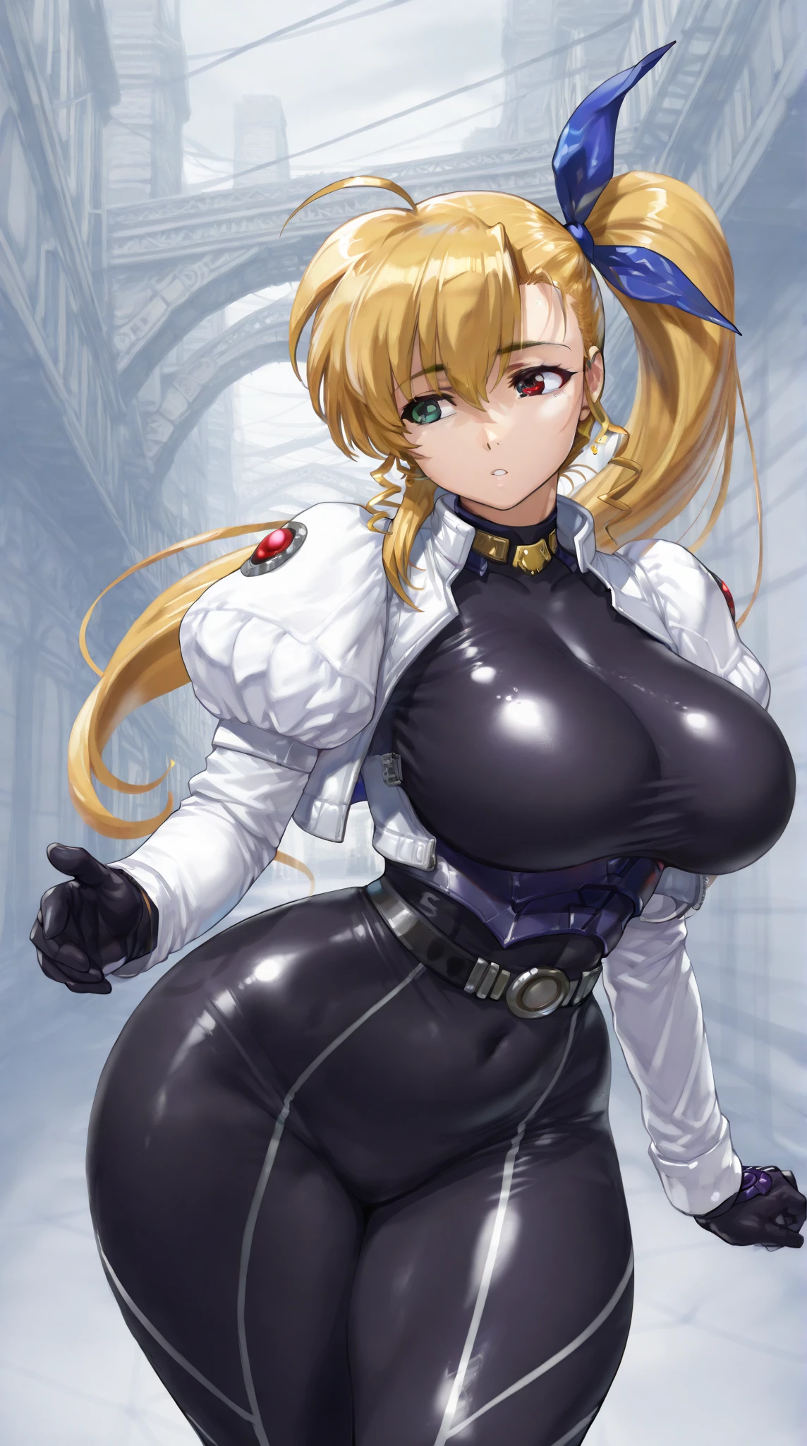 masterpiece, best quality, integr hellsing, integra, 1girl, solo, nude, huge breasts, missionary, sexy, large chest, huge breasts, abs, looking at viewer, smug smile expression, seductive, latex, golden and black Chinese dress, (((arms behind back))), detailed blue eyes, detailed face, (((smug))), front view
