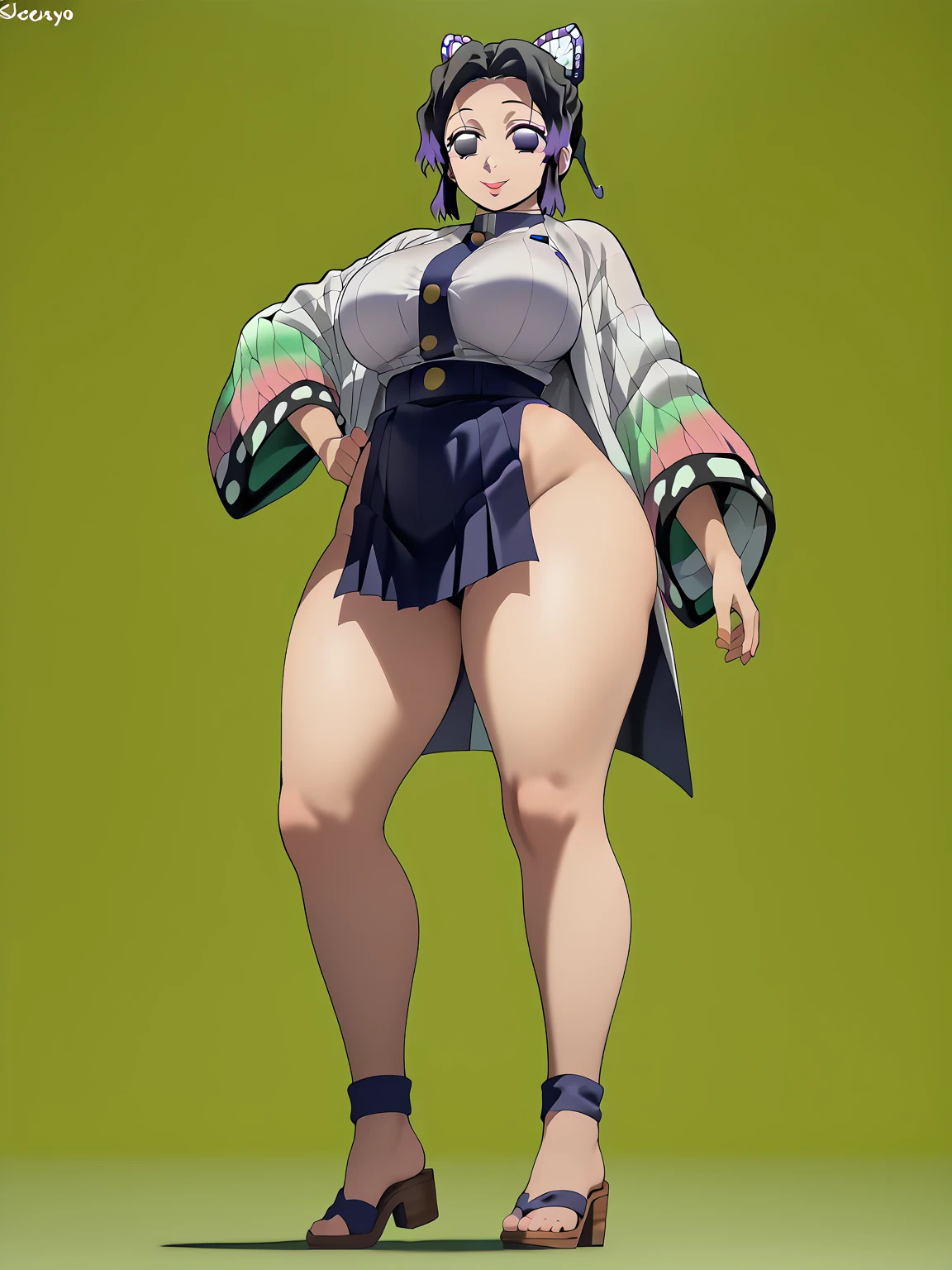 Long Hair、Knee-high socks、One Girl,Precise five fingers、{(((Wide Hips)))、 (((plump and thick thighs)))、((Big Ass))、(Big Breasts) Embarrassed look、whole body、Sexy pose。