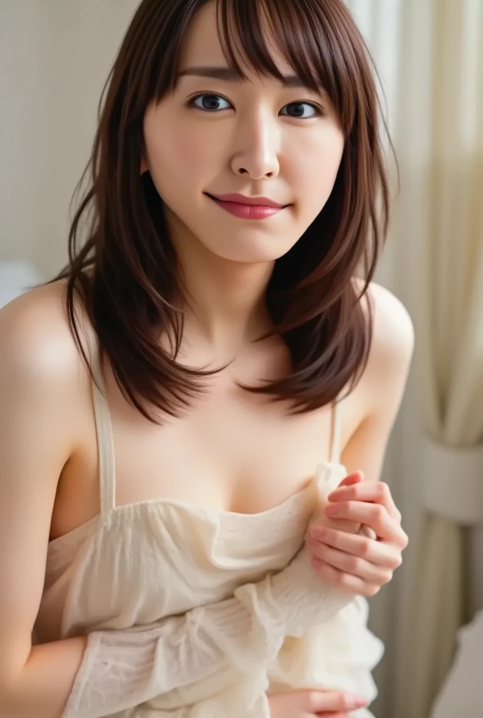 ((Best Quality, 8k, Masterpiece, Portrait: 1.3, Photorealistic)), (from below, looking at viewer), (cowboy shot:1), Sharp Focus, Solo, Japan Milf, Beauty, (joy expression), 35 Years Old, long Hair, Wrinkles:0.3, Emphasized, gorgeous bra, wet bathroom floors,