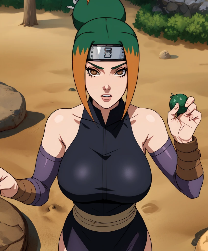 (A high resolution, high quality:1.2), complex parts, cinematic lighting, 1 girl, mature woman, green hair, One, standing,, cowboy shot, blush, bodybuilder girl, Sexy face,  sweaty body, muscles, wears a bikini, (Beach background, sea)