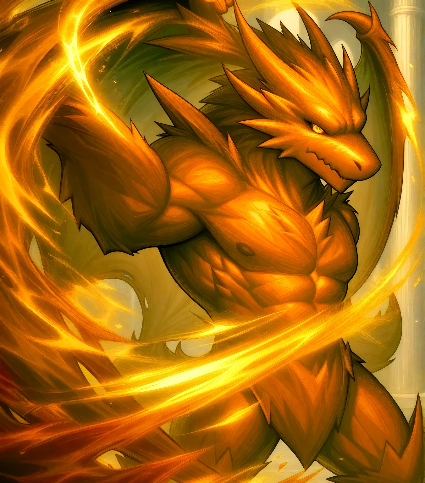 top quality, high-quality illustrations, the beautiful depiction of light seen in Vermeer's works, Landscapes inspired by biblical themes depicted by Leonardo da Vinci((masterpiece))absurdres, Perfect Anatomy, blaziken, full body, smoke, magic(Fighting Pose)((dramatic))epic, motion blur, depth of field, bokeh, 4k,