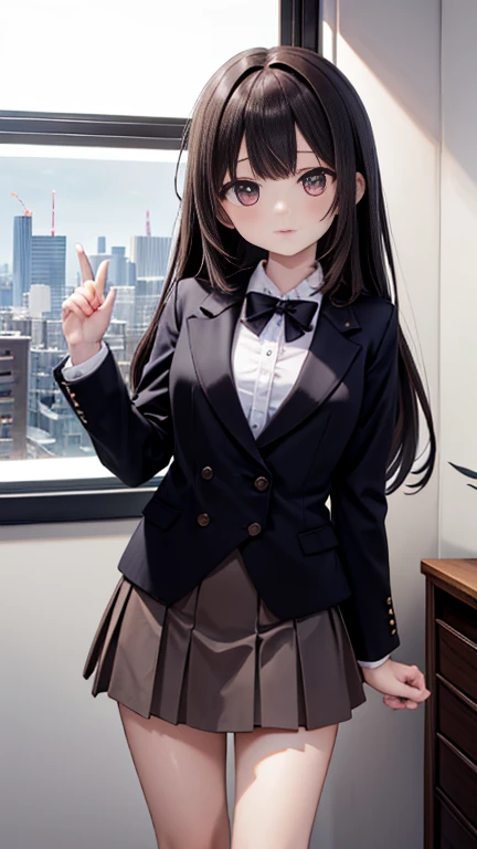 （（（（neck tie）））、One girl、Brown hair、Double knot、Twin-tailed、white  shirt、校服、Black tie、pleatedskirt、Black Blazer、small tits