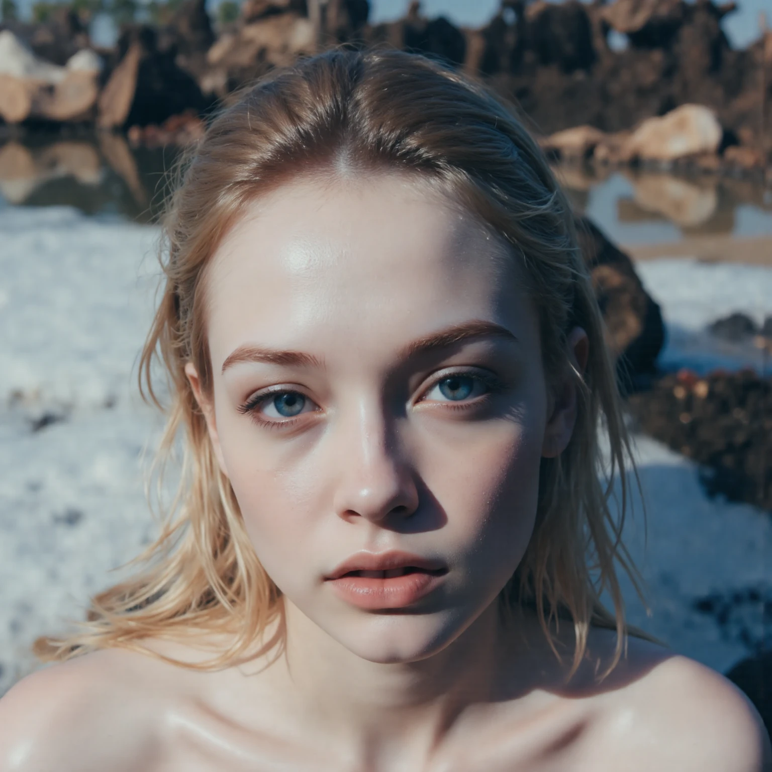 Billie eilish wearing short bikini, big breasts, perfect body, Blonde