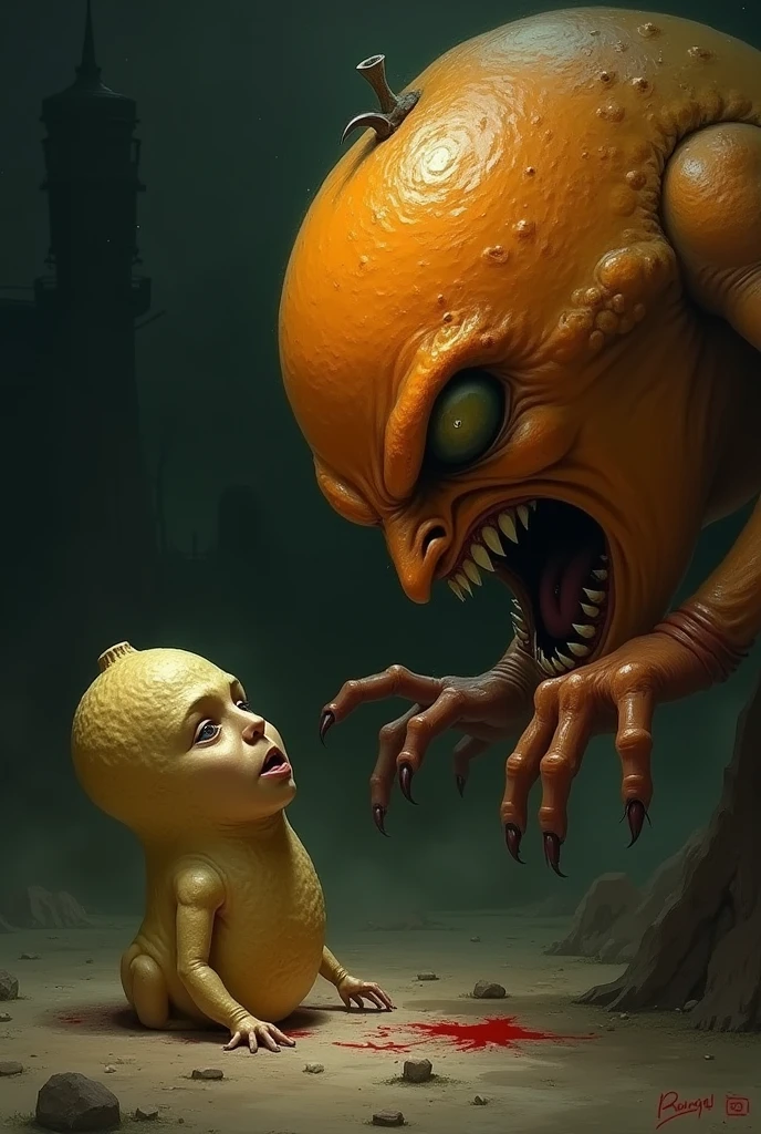 A giant big Hight strong muscled brown body alien touching a brown blonde hair pregnant woman belly and he opened his mouth the saliva flow from his mouth to her belly her belly jiggle and both laying on the bed