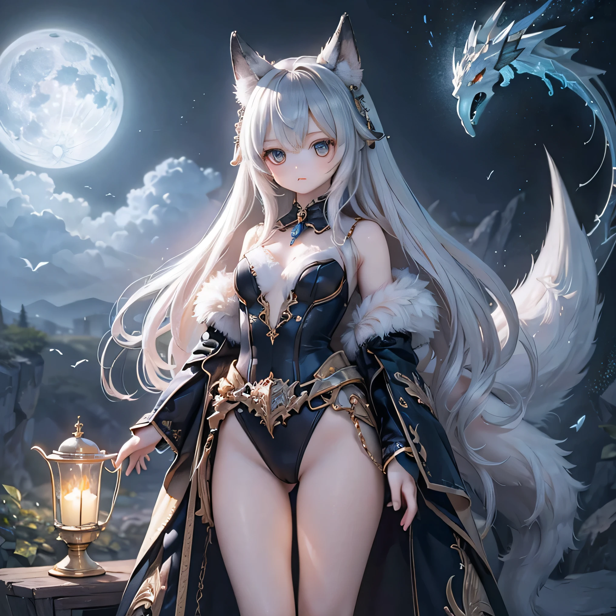 (best quality, highres, realistic:1.37),ultra-detailed, beautiful detailed eyes,beautiful detailed lips,extremely detailed eyes and face,longeyelashes,1girl,portrait,sharp focus,vivid colors,soft lighting,Fenrir girls,big breasts,fantasy elements,snowy landscape,ice magic,enchanted forest,flowing hair,ethereal beauty(((((full body)))))(((((fight)))))cute bikini armor wear a sword 15yo  cute sexy pose full body
