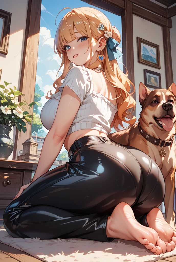 Woman sex with a dog in the living room